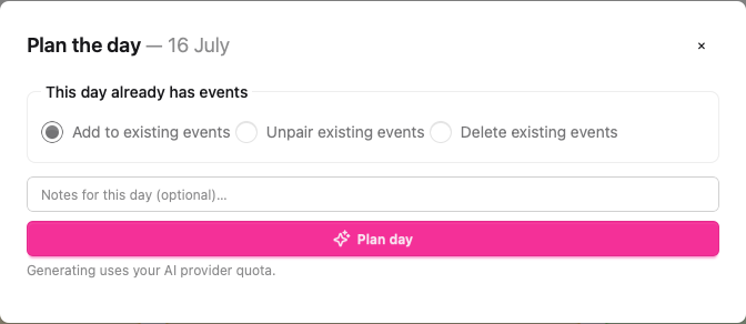 Plan the day modal